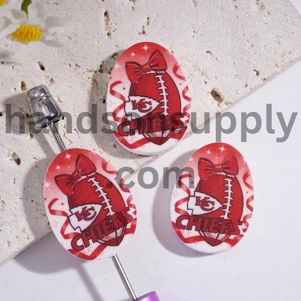 KC Football Sport Theme Print Oval Shape Silicone Focal Beads