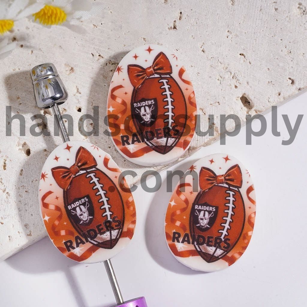 Las Vegas Football Sport Theme Print Oval Shape Silicone Focal Beads