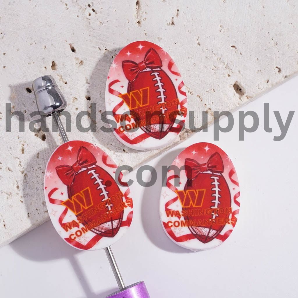 Washington Football Sport Theme Print Oval Shape Silicone Focal Beads