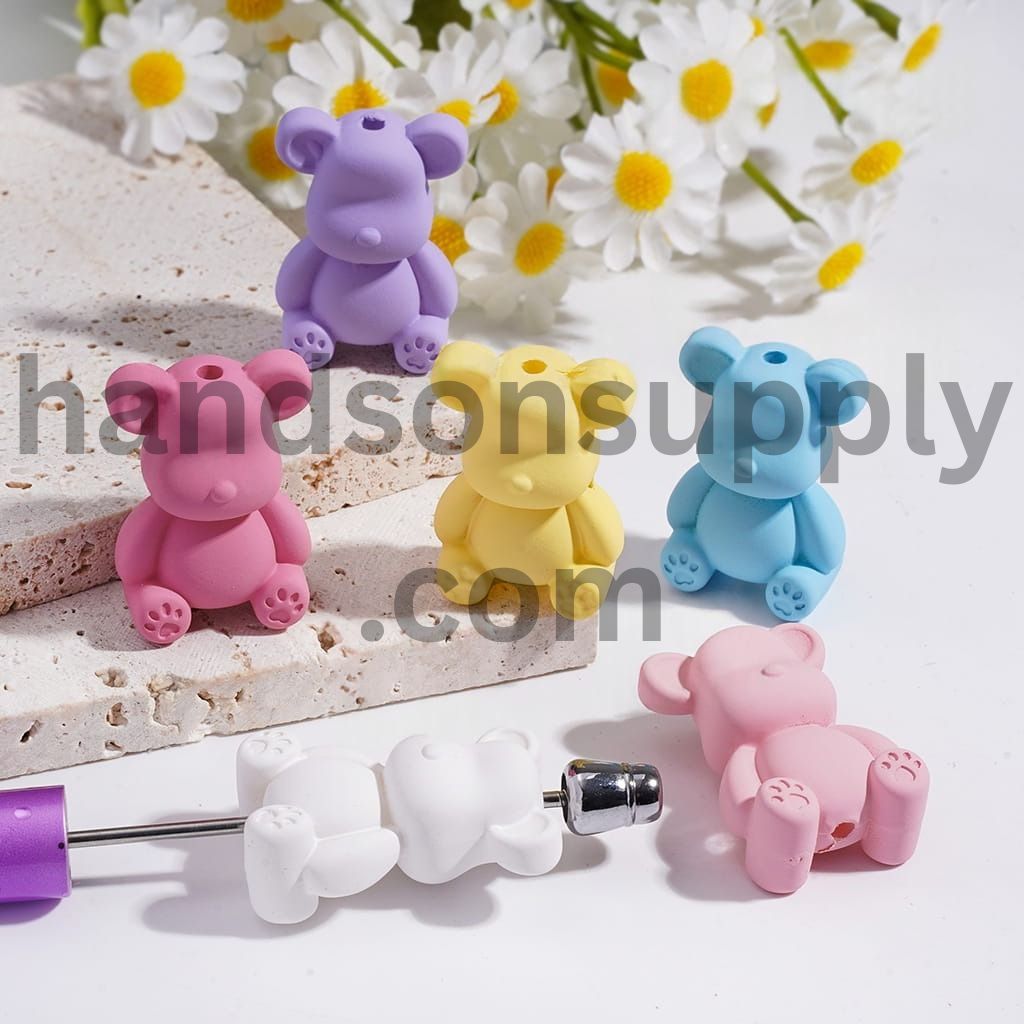 Matte Violent Cute Bear Shape Acrylic Beads in Assorted Colors Height 33MM, Random Mix