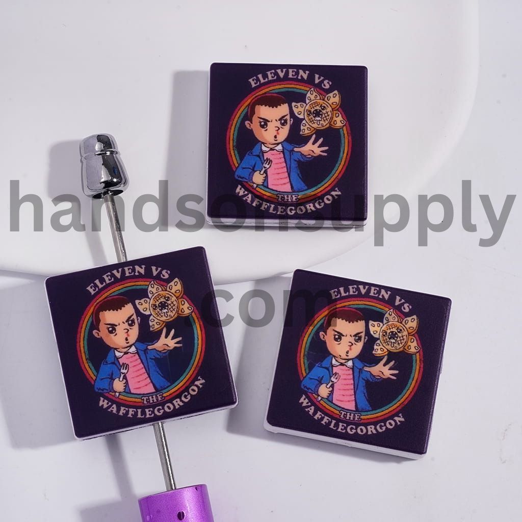 Horror Number 11 Boy & Corpse Flower Dark Character Horror Style Flat Square Shape Silicone Focal Beads