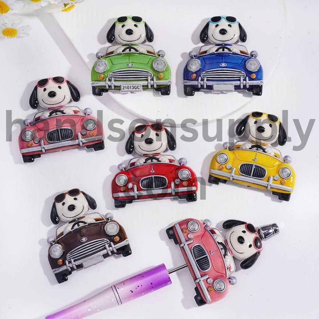 Concavo-Convex Cute Animal Beagle Dog Driving Car with Sunglasses Design Acrylic Beads 44*46MM, Random Mix