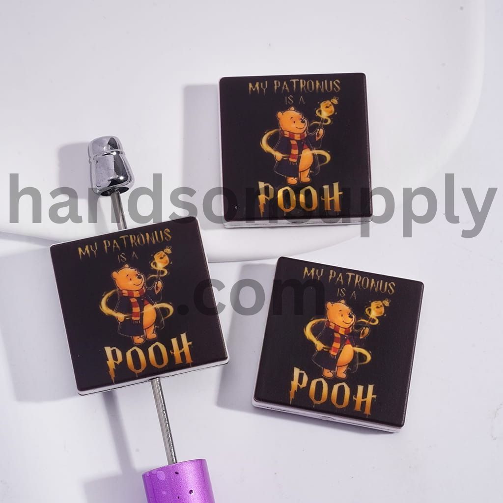 Wizard Honey Bear Character Pattern Flat Square Shape Silicone Focal Beads