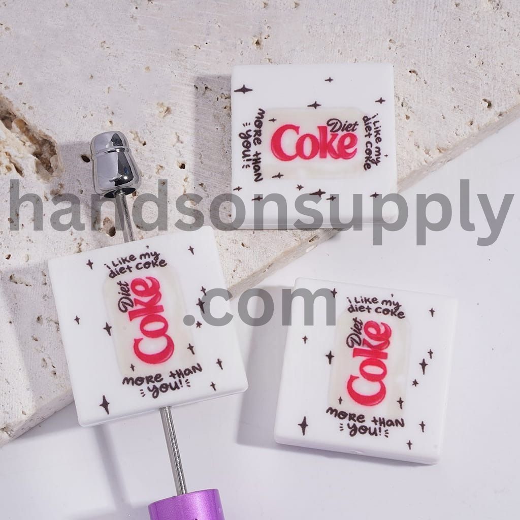 White Soda Drink Can with Star Design Flat Square Shape Silicone Focal Beads