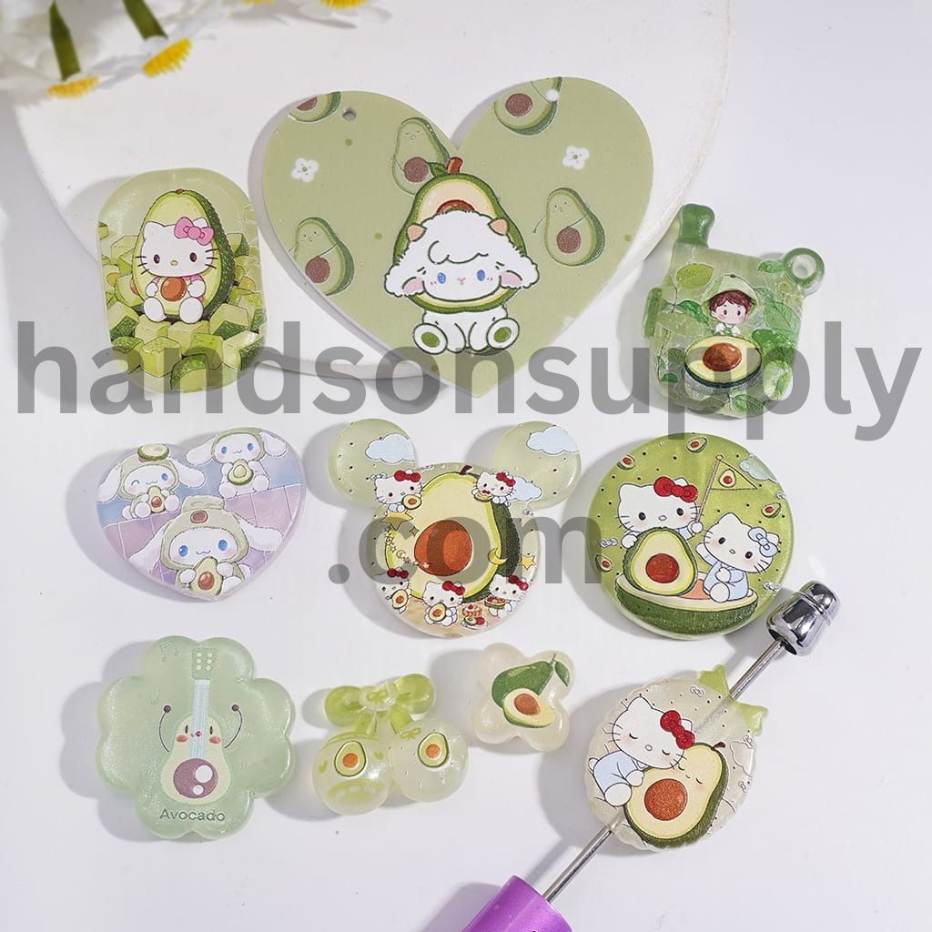 Cute Adorable Character Avocado Animal Charm Acrylic Beads Pendant Random Mix