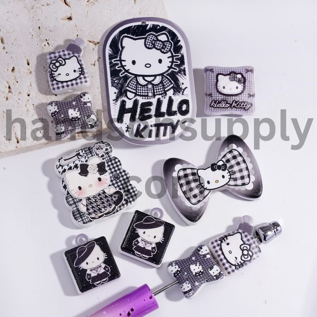 Cute Black Cat Character Series in Various Shape & Design Acrylic Pendant Beads Random Mix