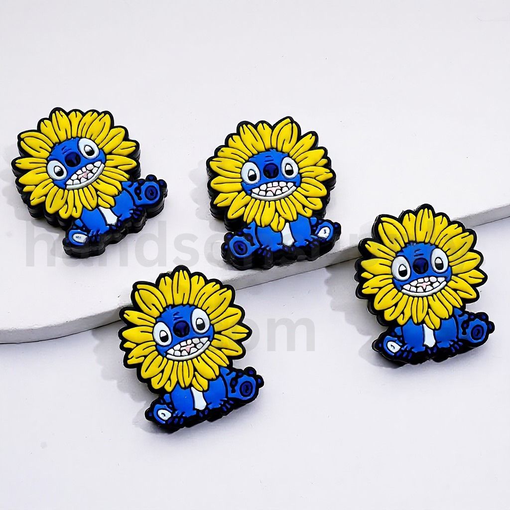 Cute Large Yellow Sun Flower with Stitc Silicone Focal Beads