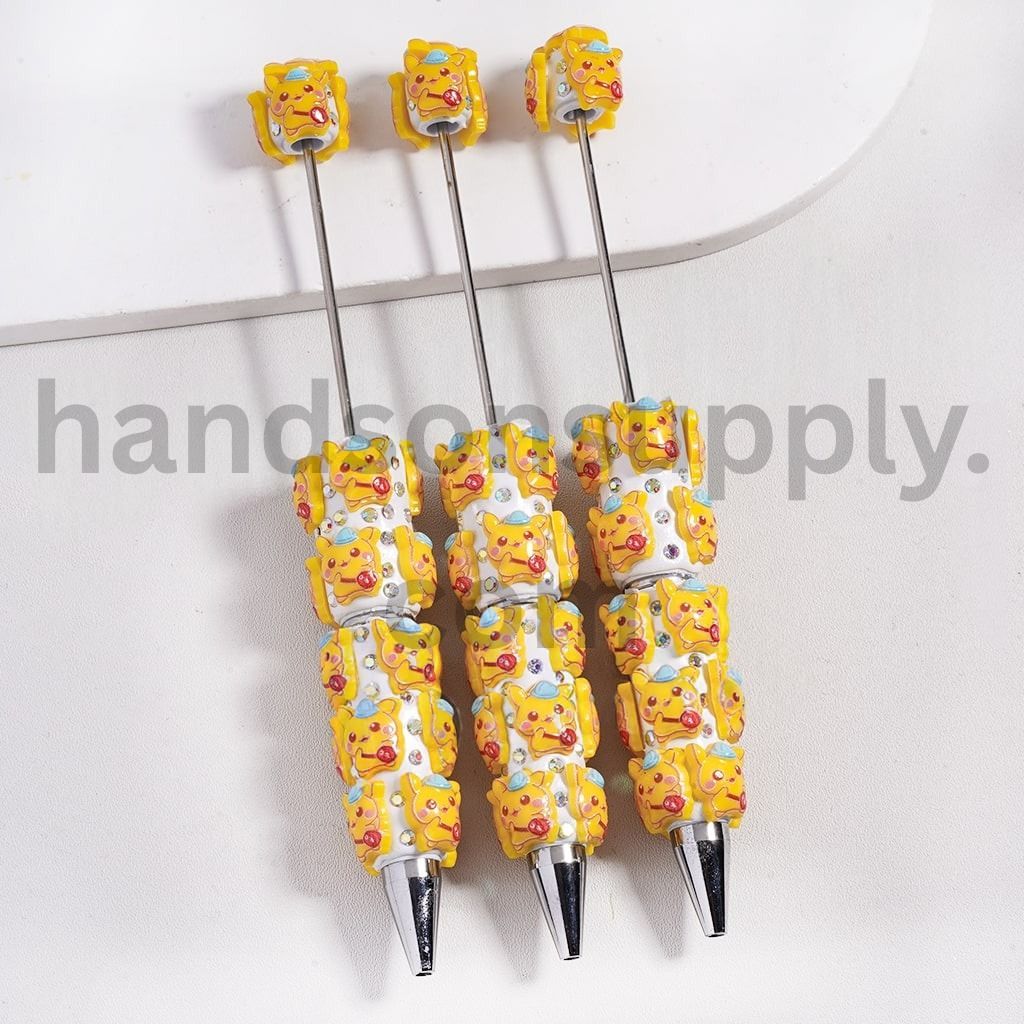 Cute Electric Character Yellow Monster Face with AB Rhinestones Beadable Clay Pen