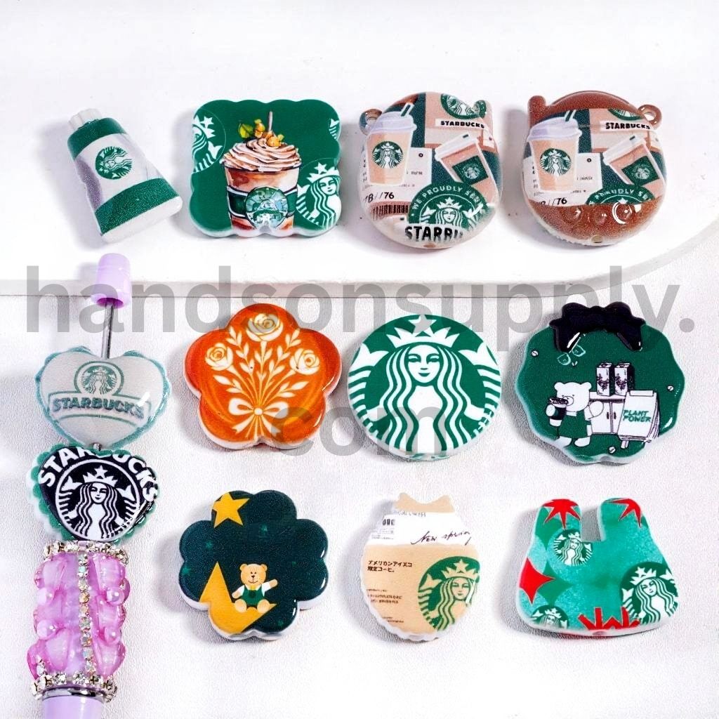 Double Sided Print Coffee Series Different Shapes & Designs Acrylic Beads Pendant Random Mix
