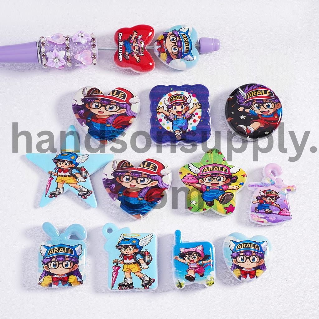 Japanese Robot Girl Prints Series, Various Shapes Design Acrylic Beads Pendant Random Mix