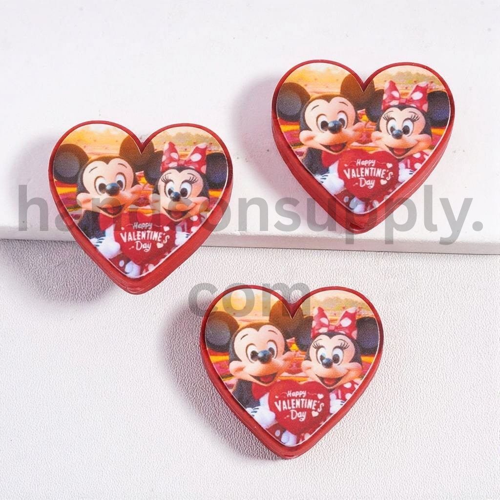 Boy and Girl Mouse Character Holding Red Heart Print with Text "Happy Valentine's Day" Heart Shape Design Silicone Focal Beads