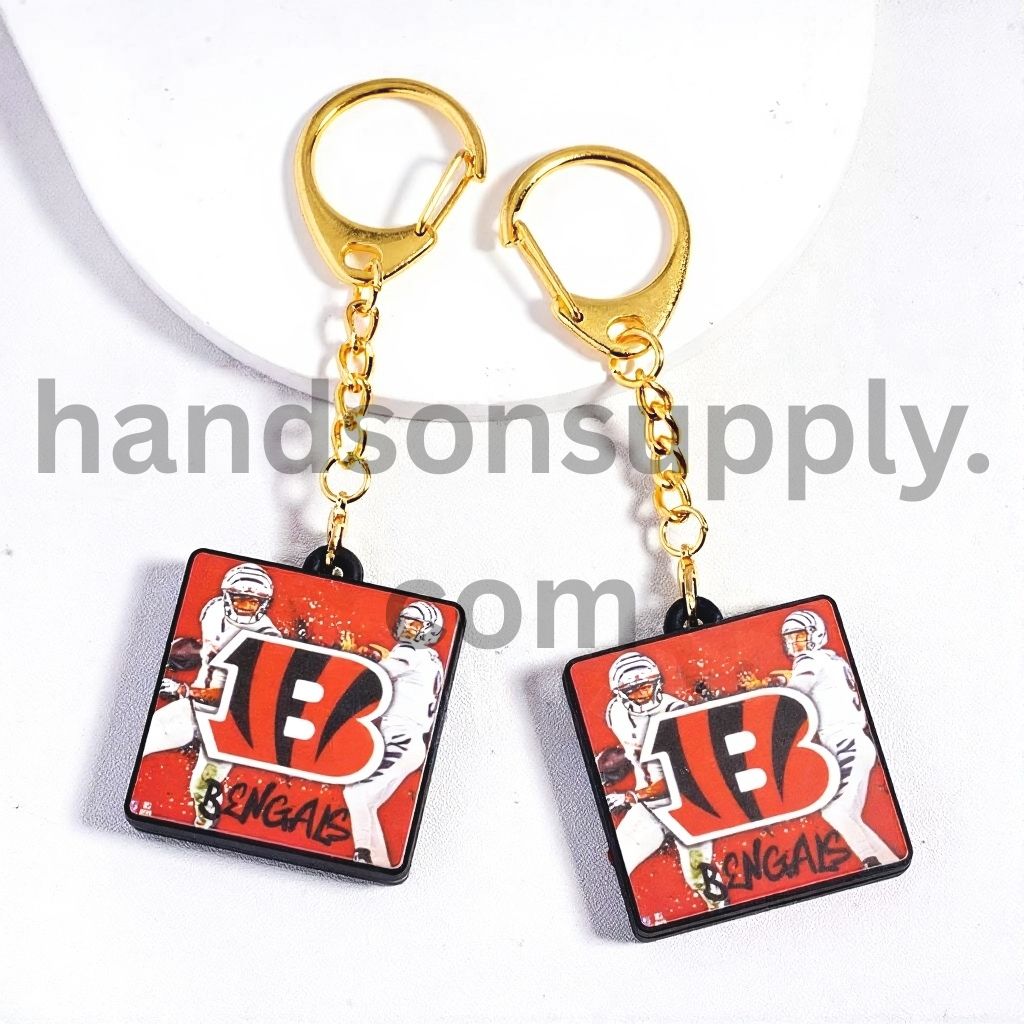 Cincinnati Football theme Silicone Charm Gold Color Metal Keychain
