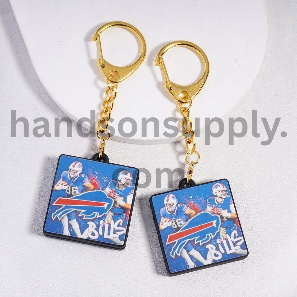 Buffalo American Football Theme Silicone Charm Metal Keychain with Gold Color Lobster Clip