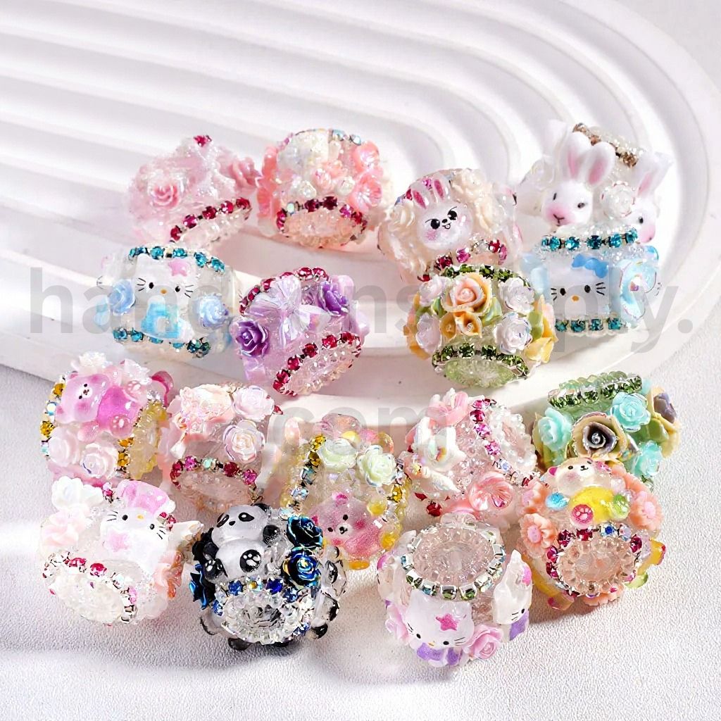 Cute Luminous Cartoon Animals Flowers Colorful Rhinestones Chains Cute Cat Character Panda Bunny Bear Pink Pig White Pearls Loops Sugar Acrylic Beads, 20MM, Random Mix