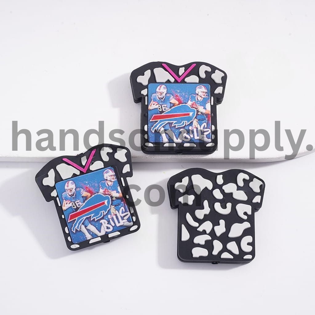 Buffalo Football Soccer Shirt Jersey with Cow Print Sports Charm Silicone Focal Bead