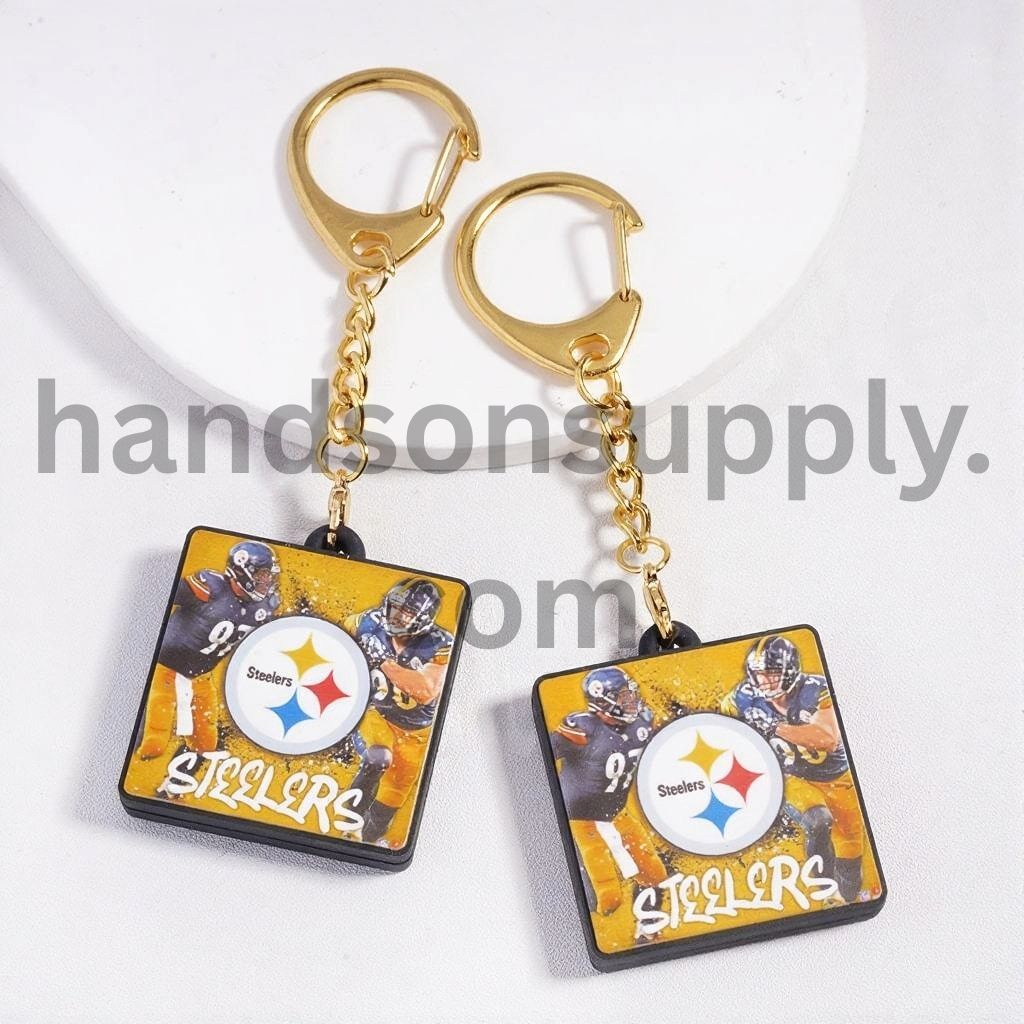 Pittsburgh USA Football Lobster Clasp with Silicone Charm Pendant Keychain with Gold Lobster Clasp