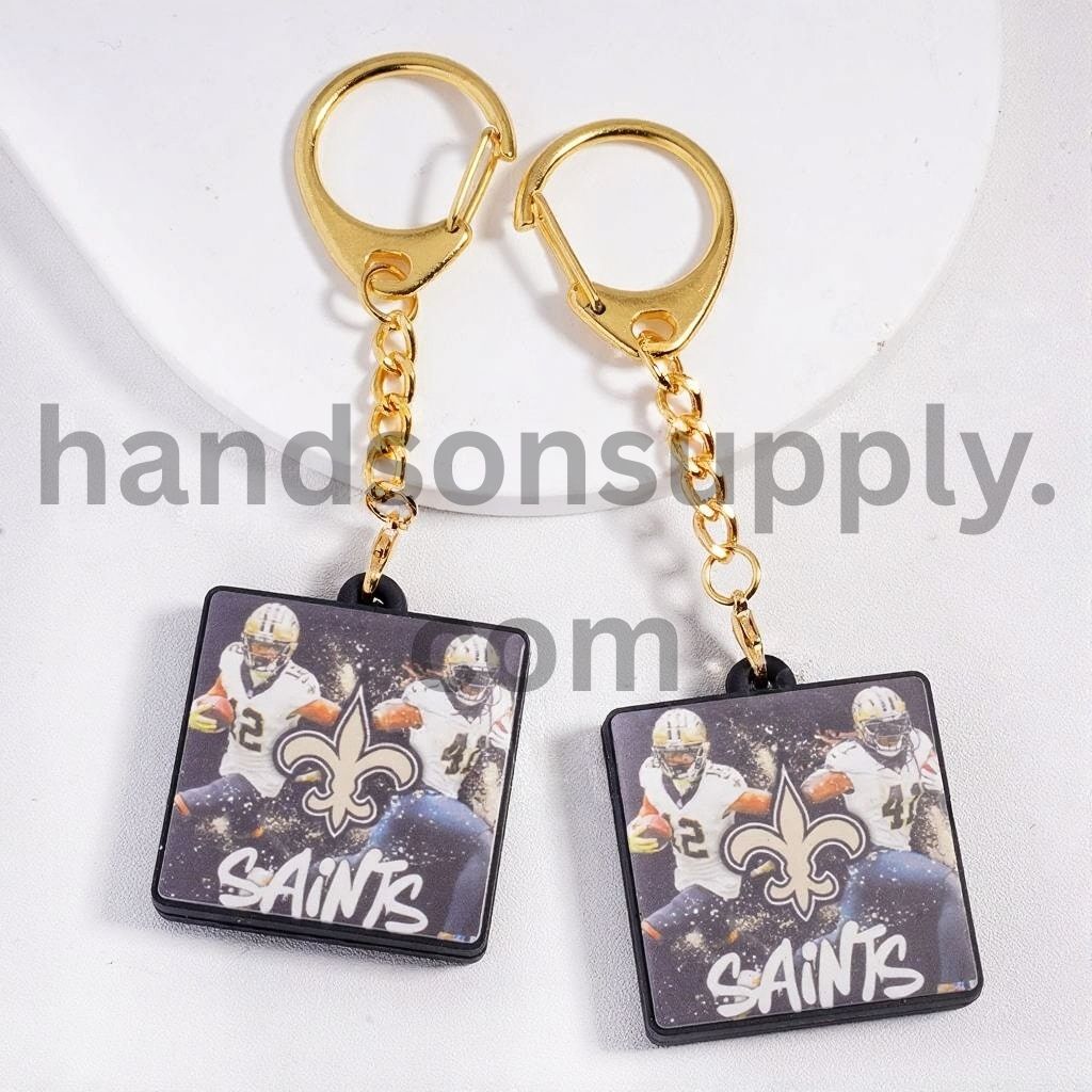 New Orleans USA Football Lobster Clasp with Silicone Charm Pendant Keychain Gold Lobster Clasp