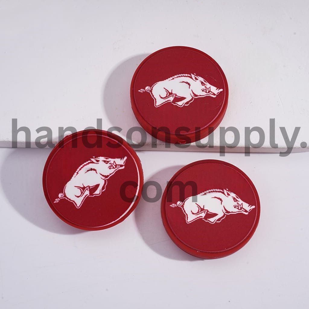 Arkansas University Fierce Hog Basketball Team Red Flat Round Shape Silicone Focal Beads