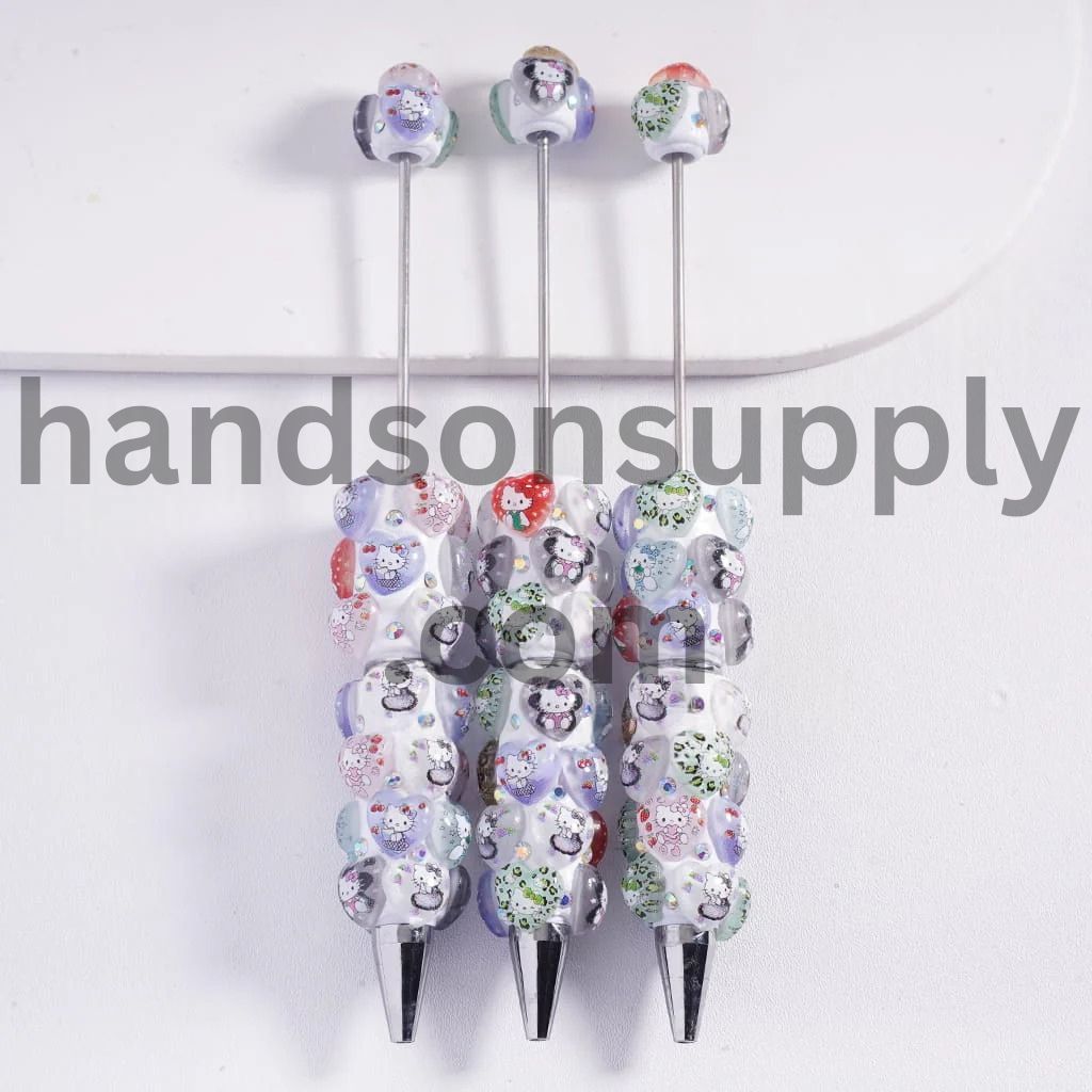 Cute Leopard Heart Cat Character Pattern Series with AB Rhinestone Beadable Clay Pens