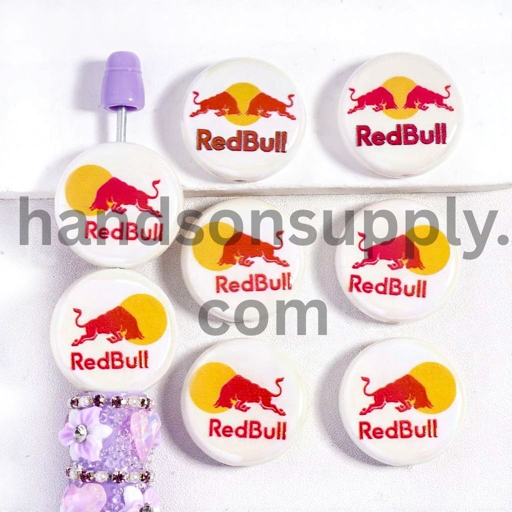 Strong Bull & Sun Design Print on White Background Flat Round Acrylic Beads Random Mix