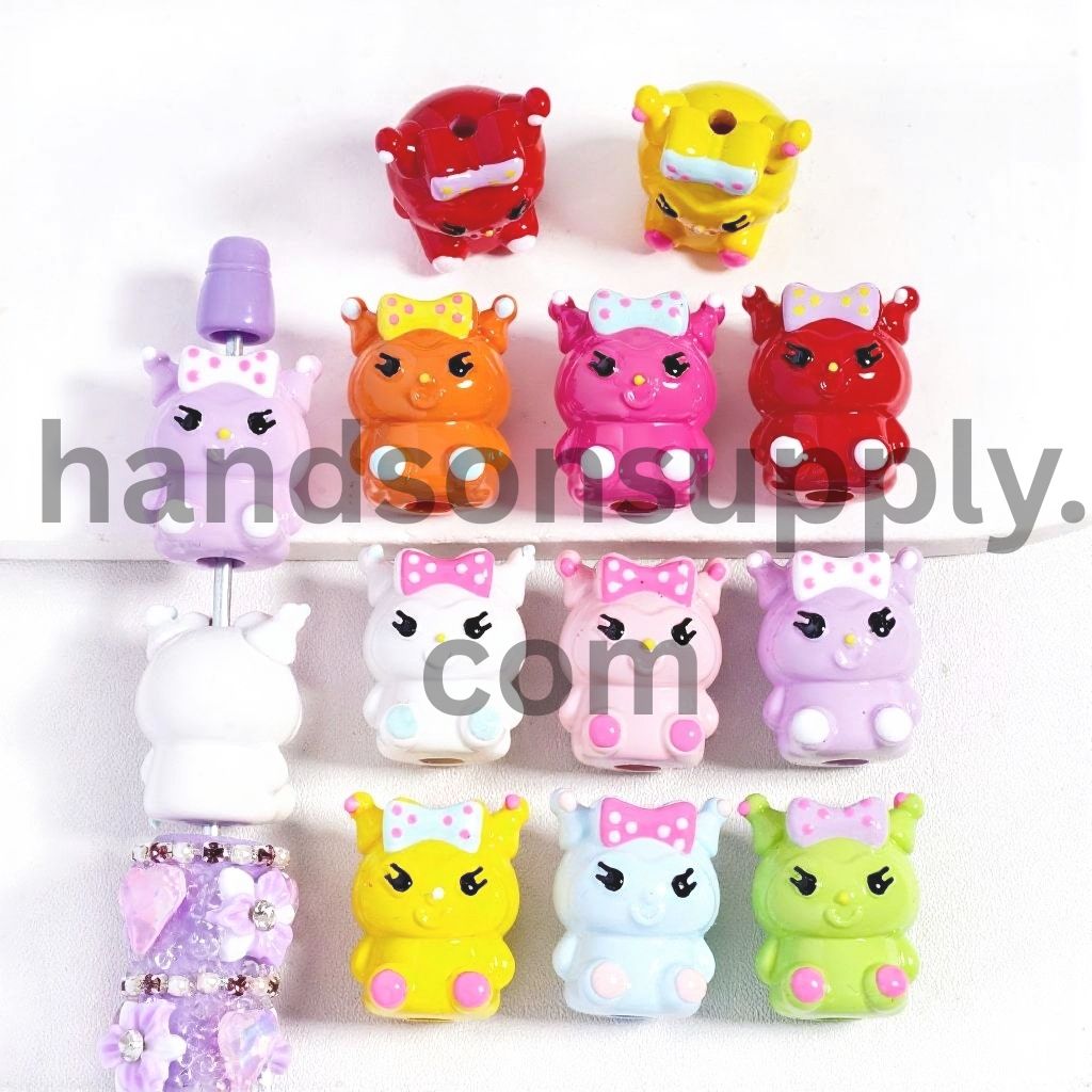 Stoving Varnish Adorable Multi Color Bowtie Character, Acrylic Beads 22 MM, Random Mix