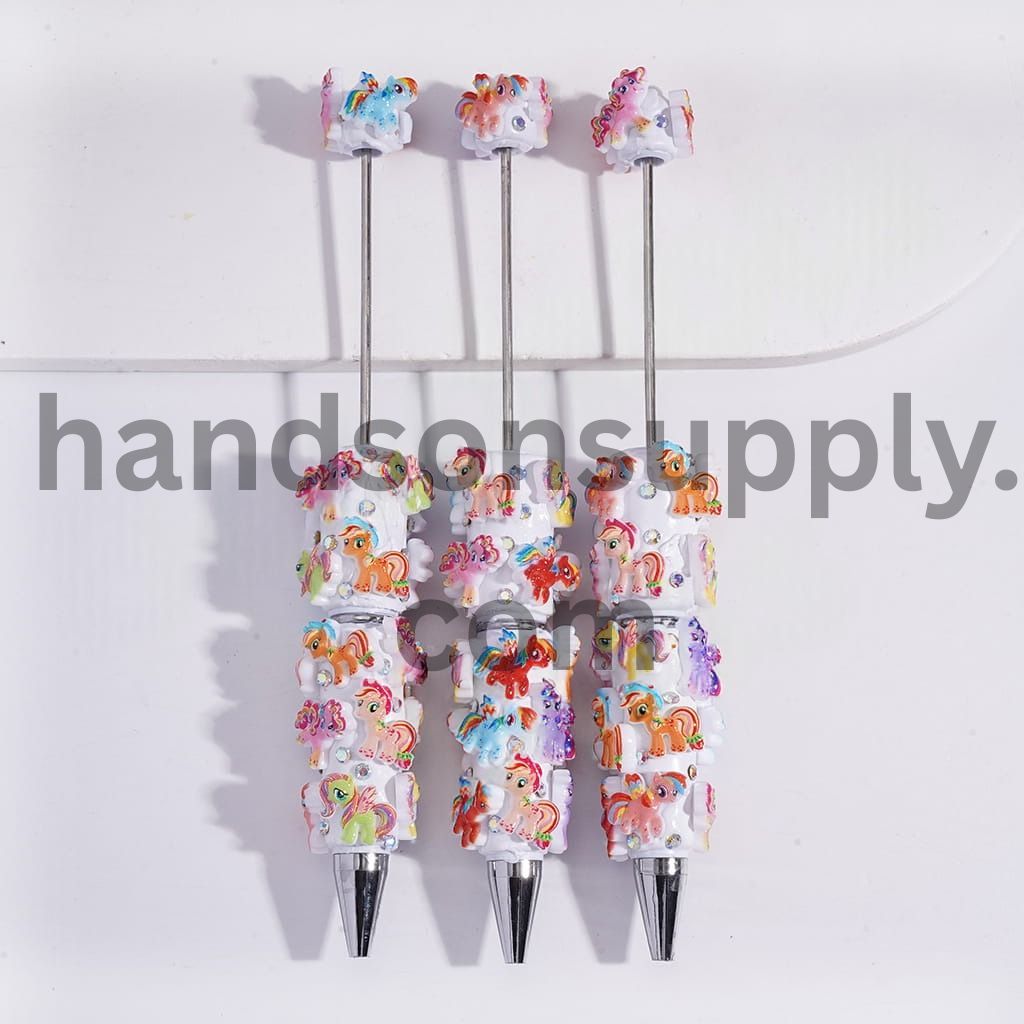 Unicorn Little Horse Series with AB Rhinestones and White Pearls Clay Pens
