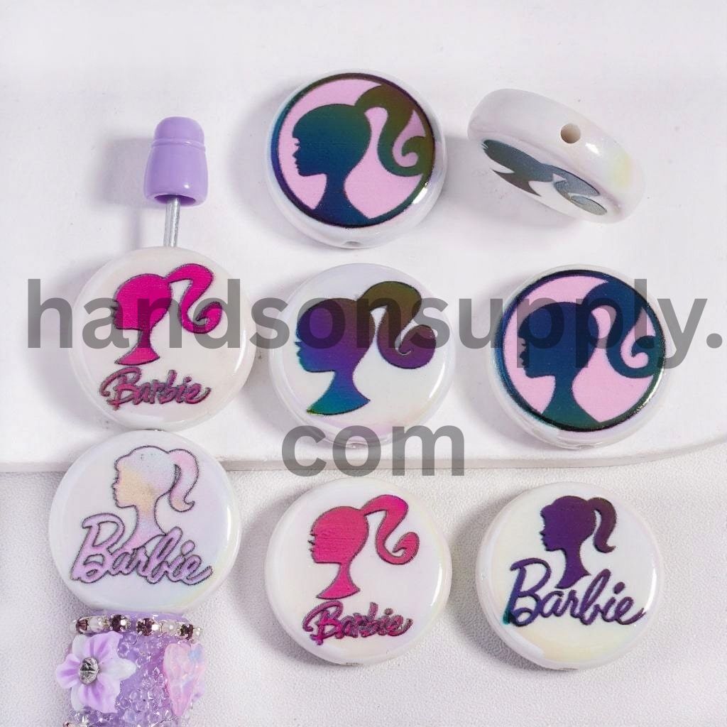 Acrylic Beads UV Coating Beautiful Fashion Doll 23MM, Flat Round Shape, Random Mix