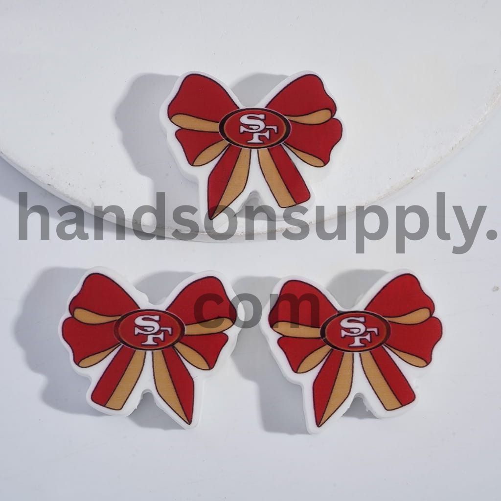 SF Football Pattern Printed Bow Tie Shape Silicone Focal Beads