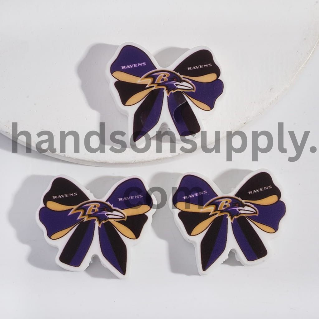 Baltimore Football Pattern Printed Bow Tie Shape Silicone Focal Beads