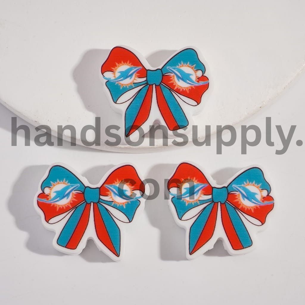 Miami Football Team Pattern on Bow Tie Shape Silicone Focal Beads