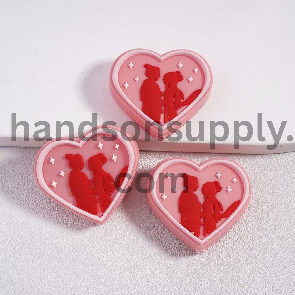 Chinese Legend Cute Couple Series Valentine’s Day Heart Shape Silicone Focal Beads
