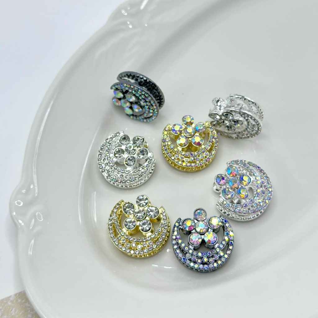 Bling Bling Alloy Cresent Moon Flower with Fancy Exquisite Shiny Rhinestones Beads, Around 24*24MM