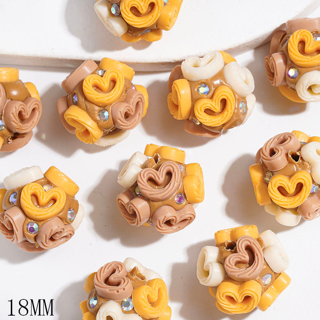 Sweet Heart-Shaped Cookie Design with Sparkling AB Rhinestones Clay Beads, 18MM