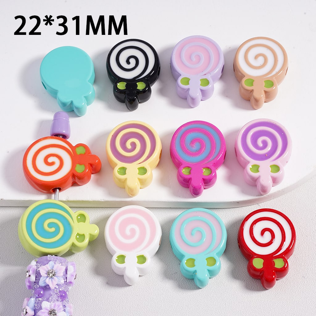 Cute Lollipop Colorful Sweet Candy Swirl Mix Acrylic Beads 22*31MM,Random Mix(The Hole is Horizontal, not Vertical)