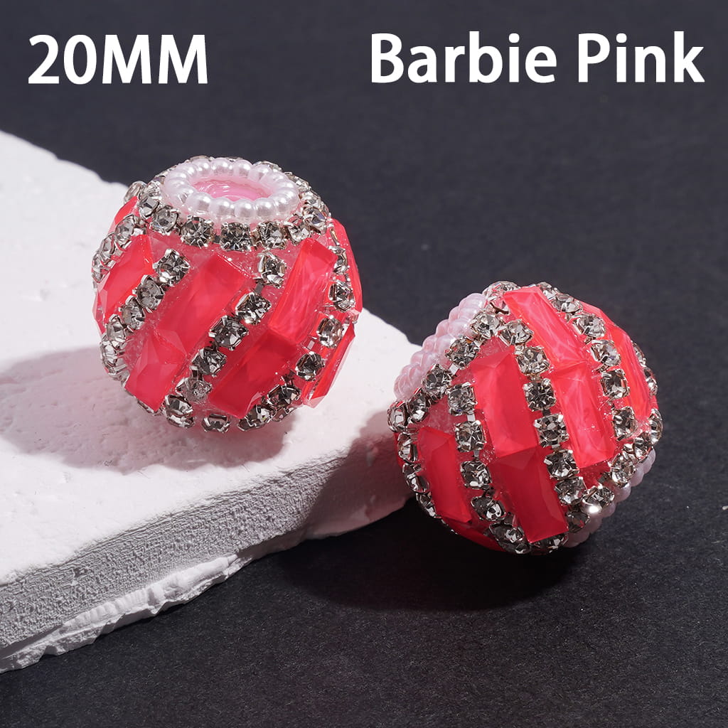 Spiral Style Rectangle and Clear Rhinestone Chains, White Pearl Chains Fluorescence Color Handcrafted Acrylic Beads 20MM