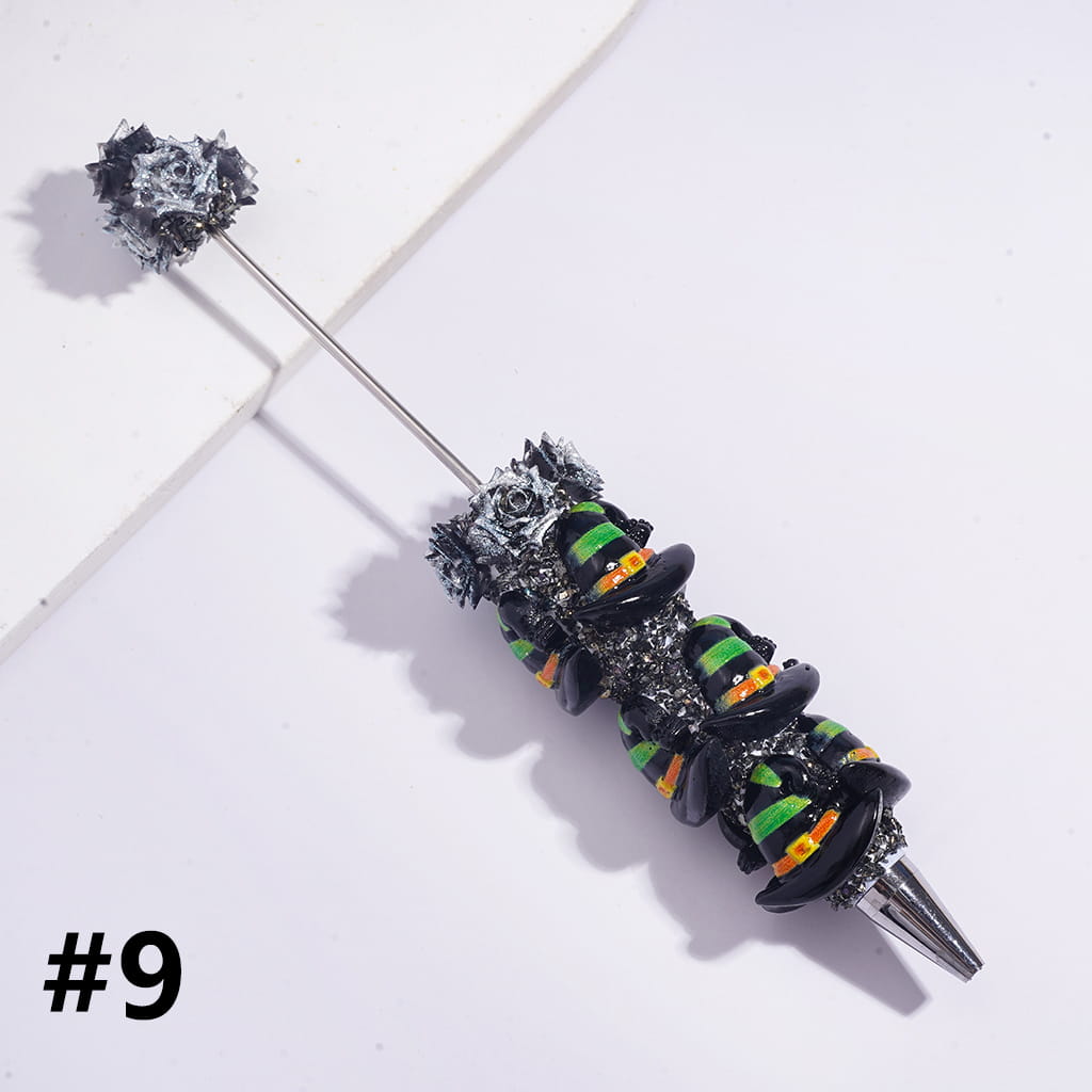 Funny Halloween Ghost Beadable Sugar Clay Pens Fully Covered with Glitter Rose Flowers and Broken Rhinestones