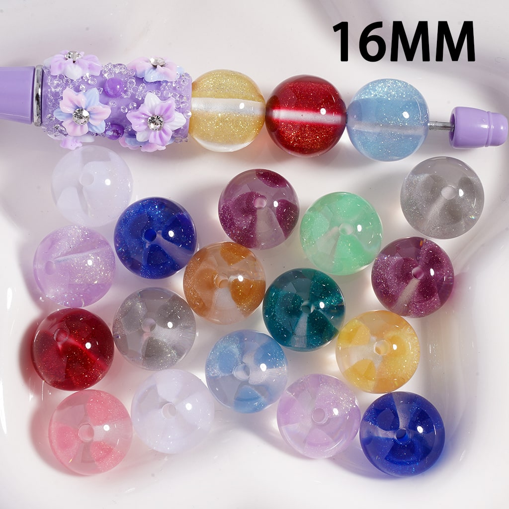 Multicolor Glitter Three Long Sugar Cores Inside 16MM Random Mix Acrylic Beads