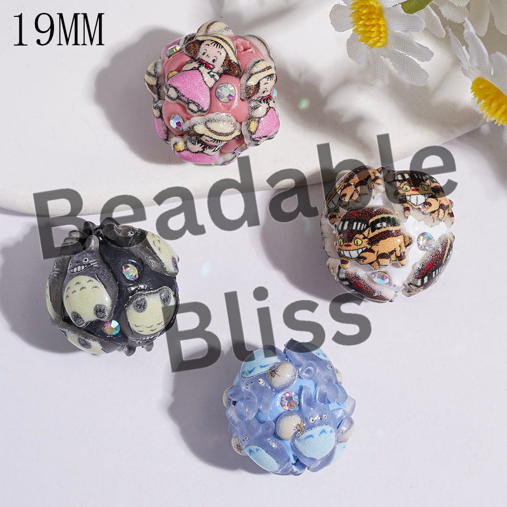 19MM - Japanese Anime Animal Chinchilla Girl Character Series & AB Rhinestones Clay Beads, Random Mix