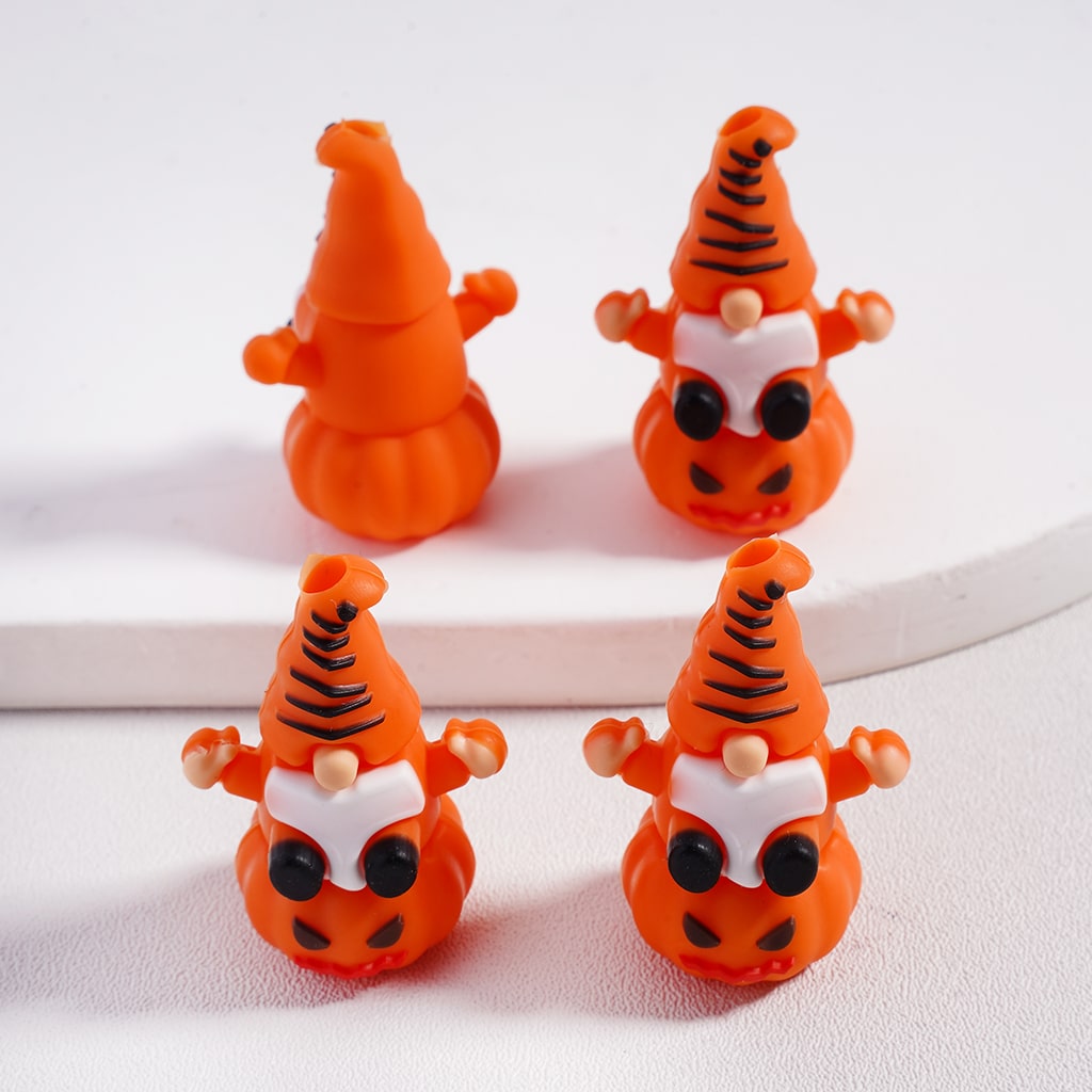 3D Halloween Gnome with a Wizard Hat Sits on a Spirit Face Pumpkin Orange Wizard Hat Design Silicone Focal Beads