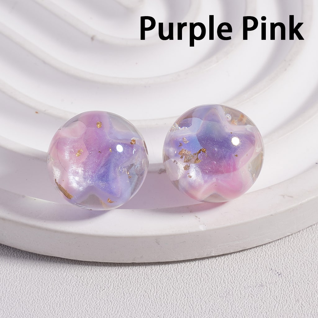 UV Coated Clear with Large Multi-Color Star and Gold Foil Flower Inside, Round Acrylic Beads 16MM, Random Mix