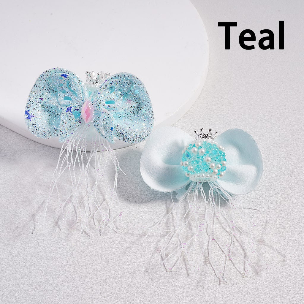 Fancy Silver Crown with Glitter Pearls & Rhinestones Fabric Butterfly Bow Sugar Acrylic Beads