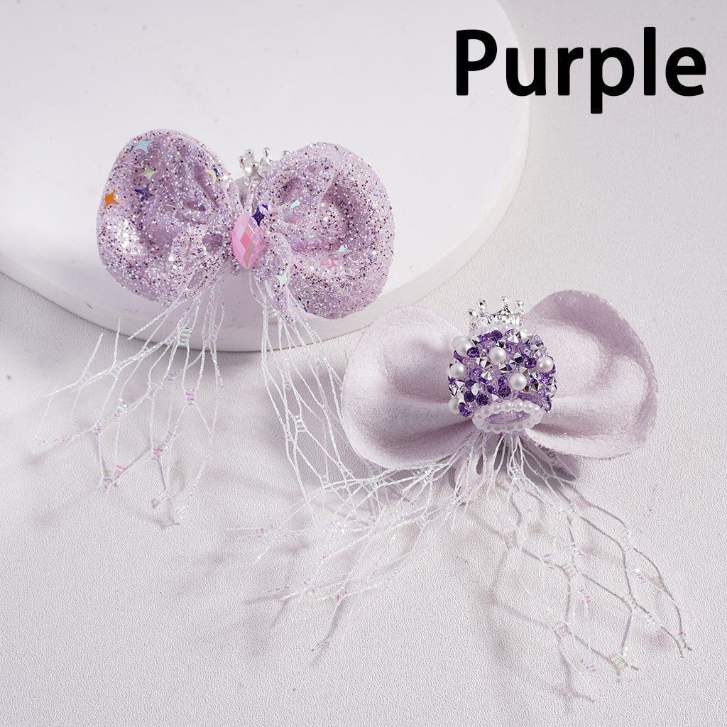 Fancy Silver Crown with Glitter Pearls & Rhinestones Fabric Butterfly Bow Sugar Acrylic Beads