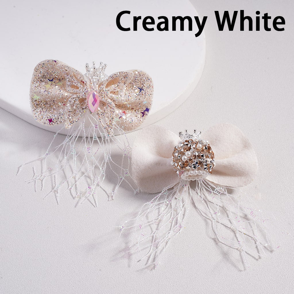 Fancy Silver Crown with Glitter Pearls & Rhinestones Fabric Butterfly Bow Sugar Acrylic Beads