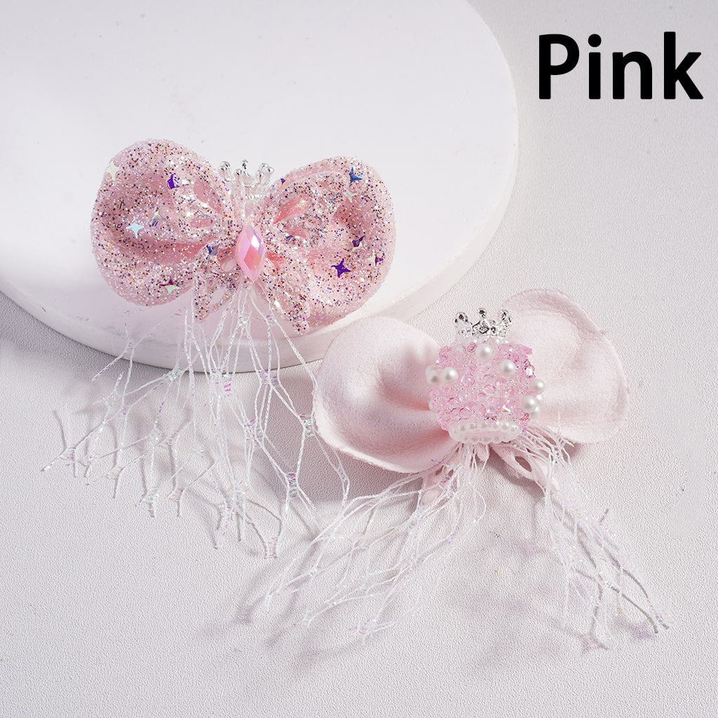 Fancy Silver Crown with Glitter Pearls & Rhinestones Fabric Butterfly Bow Sugar Acrylic Beads