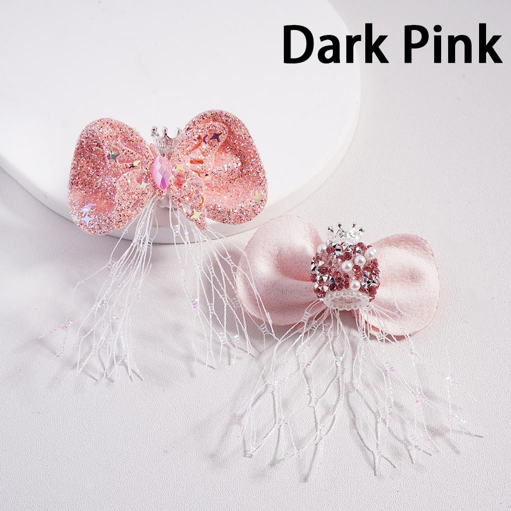 Fancy Silver Crown with Glitter Pearls & Rhinestones Fabric Butterfly Bow Sugar Acrylic Beads