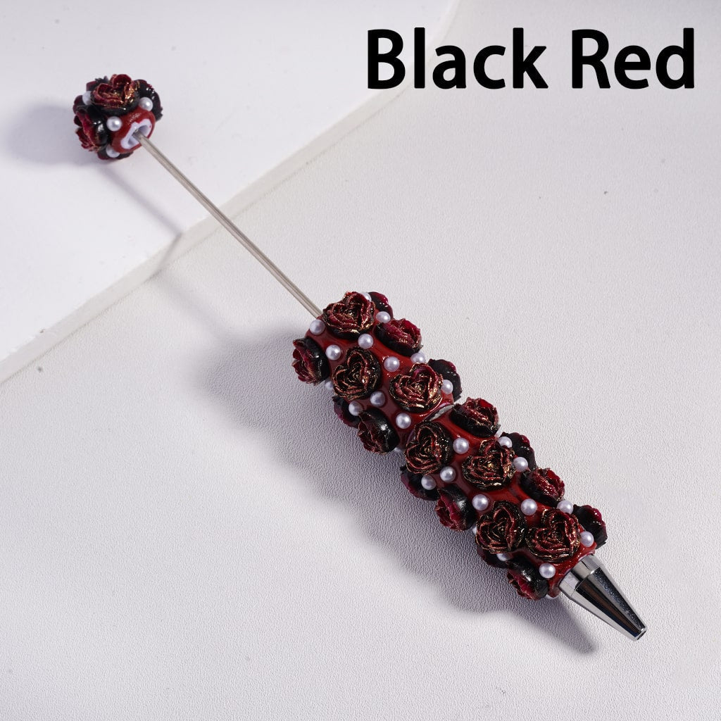 Luminous Heart Shaped Cute Mini Rose Flower Design with White Pearls Beadable Clay Pen