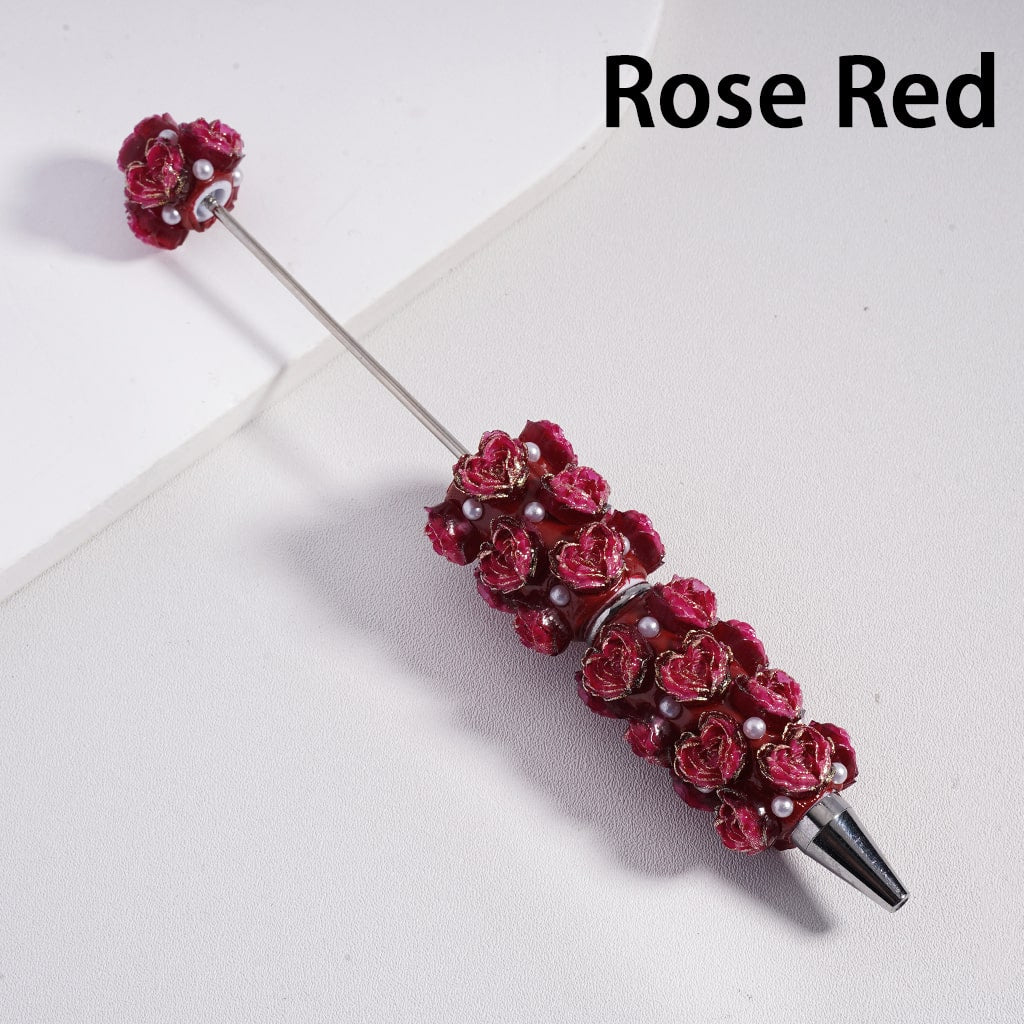 Luminous Heart Shaped Cute Mini Rose Flower Design with White Pearls Beadable Clay Pen