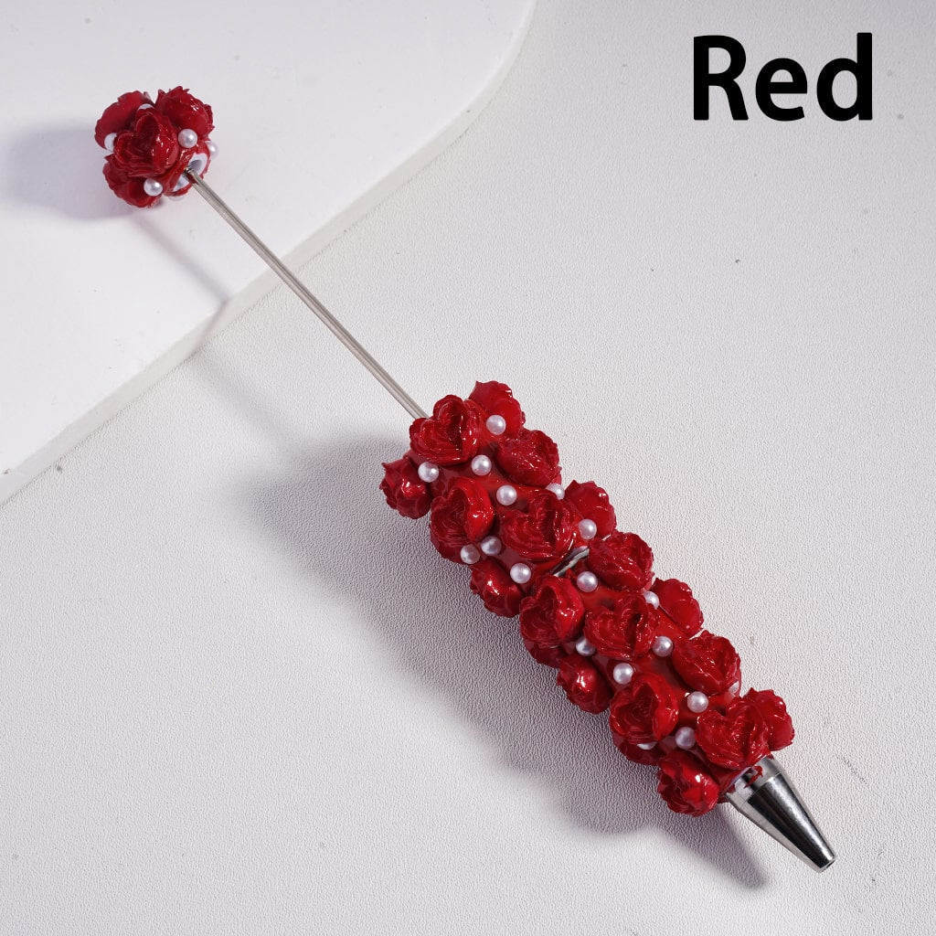 Luminous Heart Shaped Cute Mini Rose Flower Design with White Pearls Beadable Clay Pen