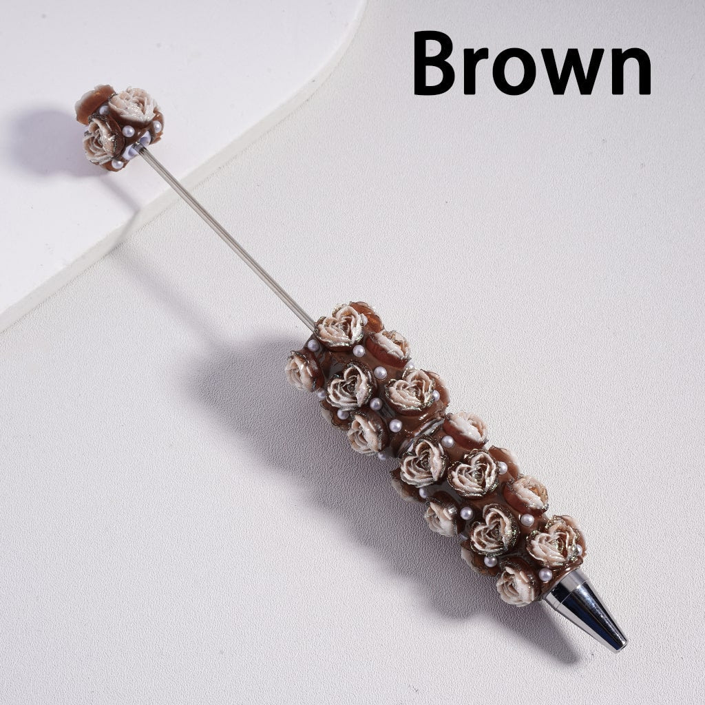 Luminous Heart Shaped Cute Mini Rose Flower Design with White Pearls Beadable Clay Pen