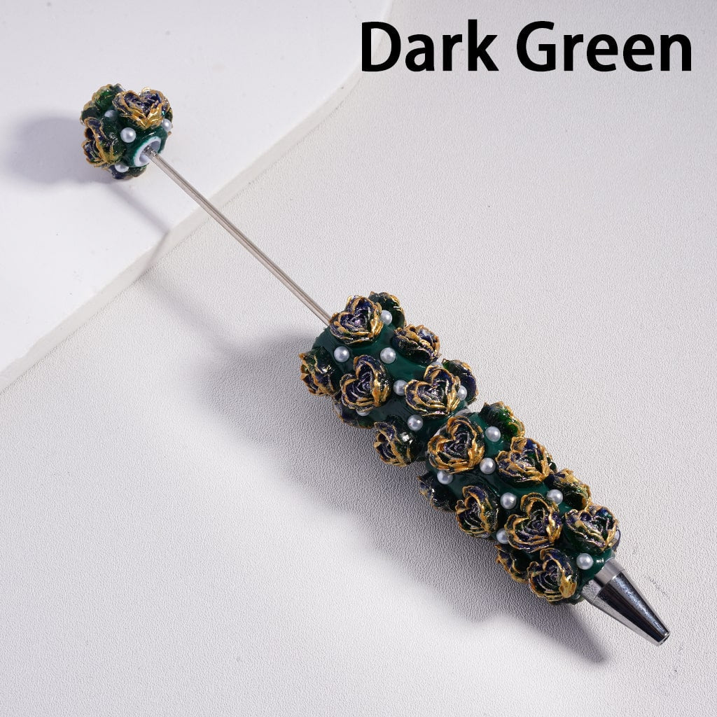 Luminous Heart Shaped Cute Mini Rose Flower Design with White Pearls Beadable Clay Pen